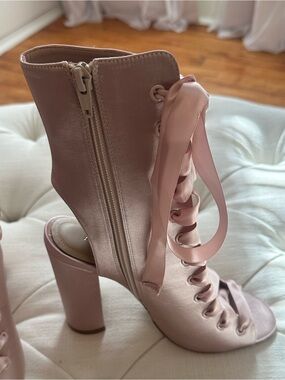 Aldo Blush Satin Lace-Up Block Heel Ankle Sandal